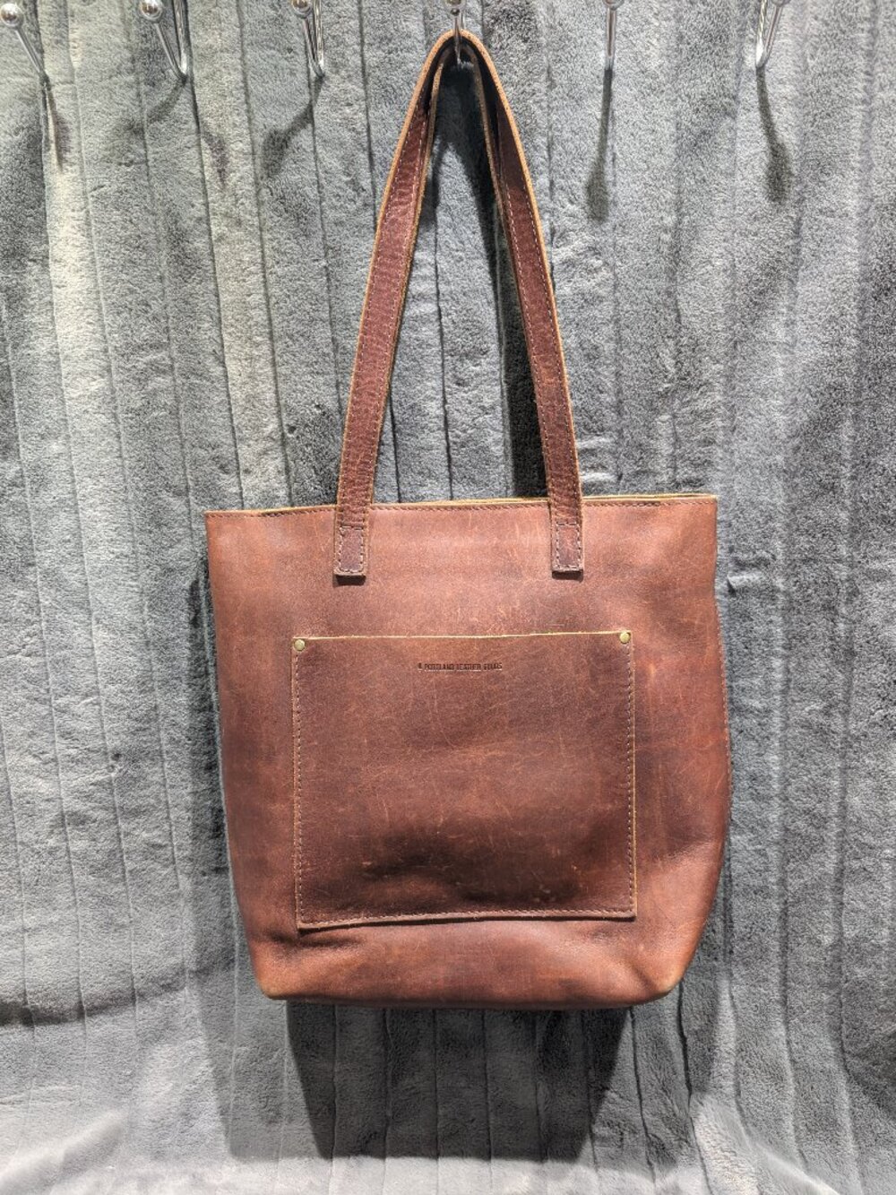 Portland Leather Zip Full Size Crossbody Tote Cognac Brown Leather GUC